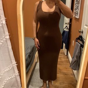 Anthropologie Amadi Brown Knit Cut Out Back Dress